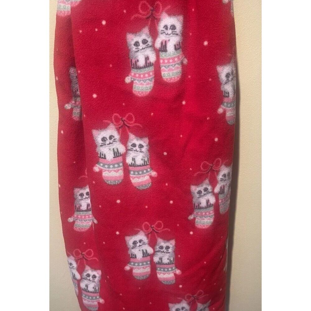 Nick & Nora Red Lined‎ Fleece Wrap Tie Knee length Robe KITTENS in MITTENS XS/S - Picture 4 of 5